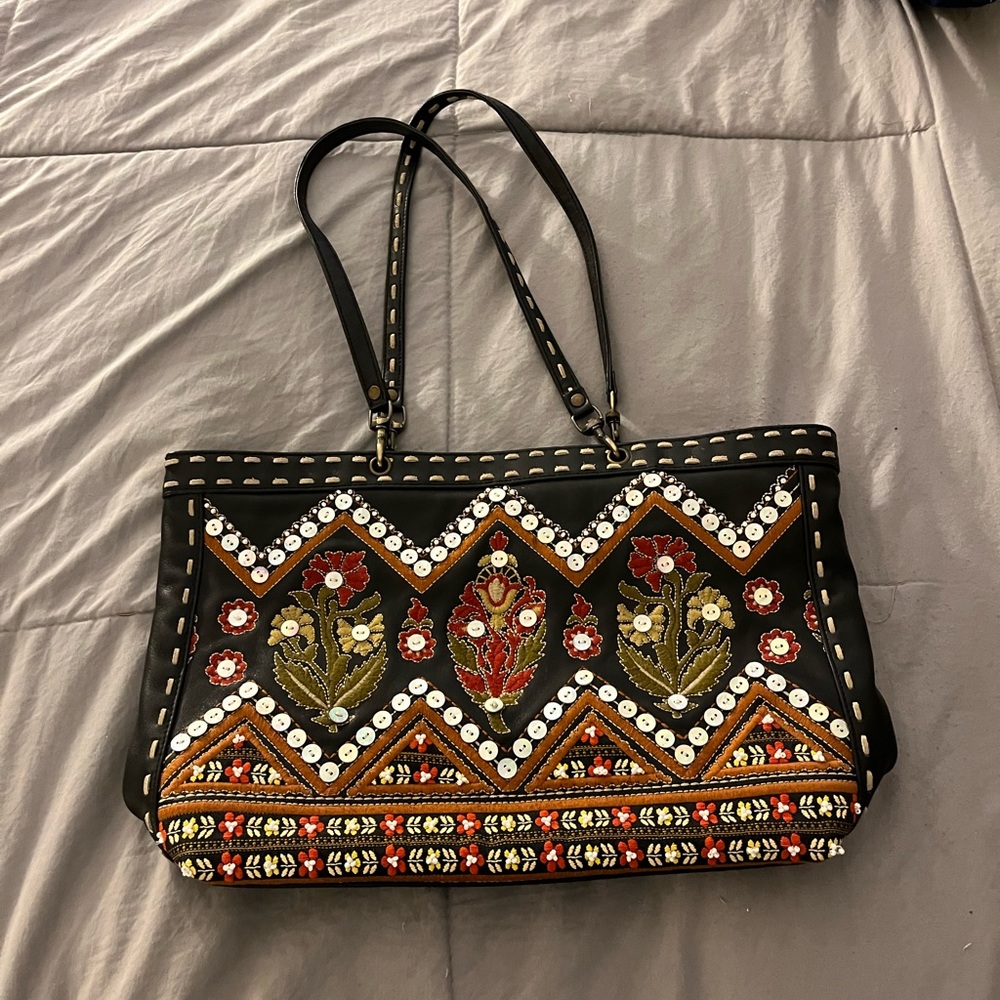 Isabella Fiore Leather Beaded Handbag